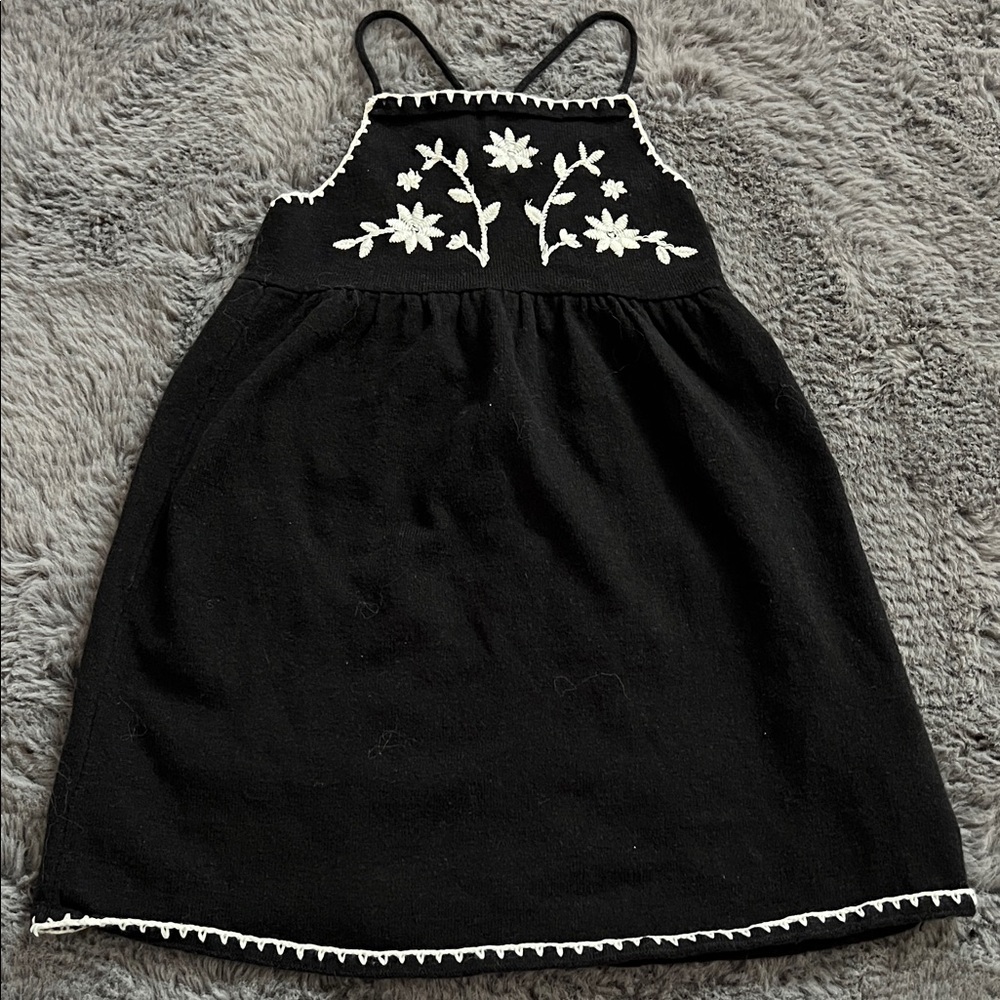 Zara Black Dress with White Floral Embroidery
